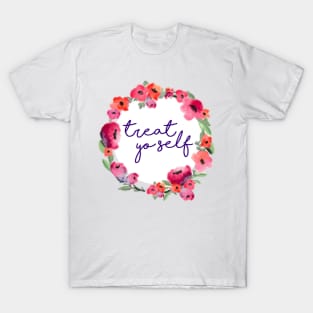 Treat Yo Self Pink Floral Wreath T-Shirt